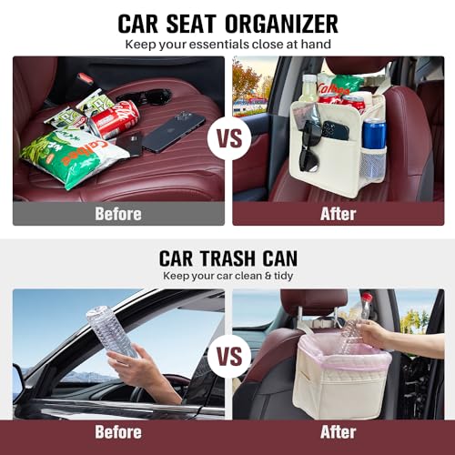 LUNYI Waterproof PU Leather Car Seat Organizer, 2-Pack