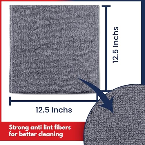 Microfiber Cleaning Cloth: 12-Pack Grey, 12.6"x12.6" - High Performance