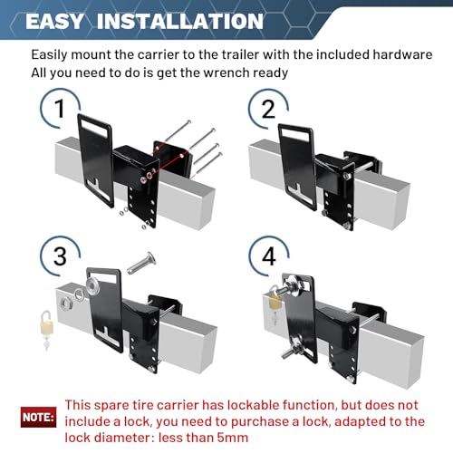 Lockable Spare Tire Carrier for Utility & Boat Trailers