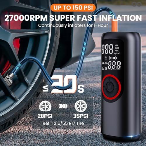 Ozclub Cordless Tire Inflator - 150 PSI - Black