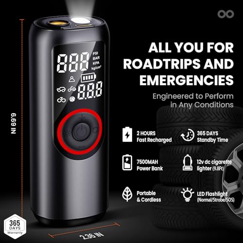 Ozclub Cordless Tire Inflator - 150 PSI - Black