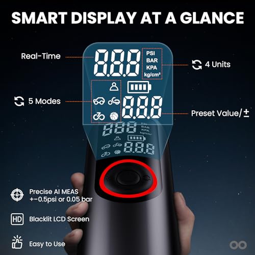 Ozclub Cordless Tire Inflator - 150 PSI - Black