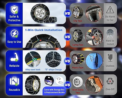 Easy Install Snow Chains Set for Car, SUV, Truck