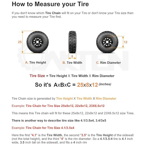 OakTen 2 Tire Chains for Snow Blower, 2-Link Design