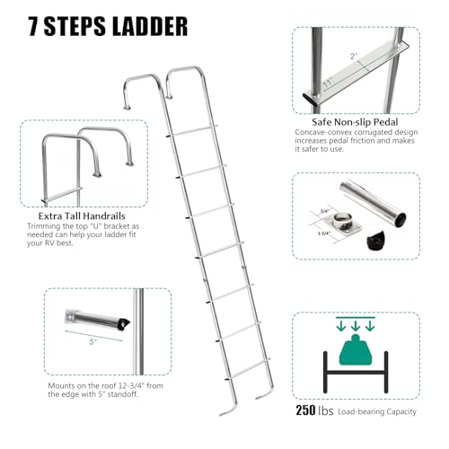 OUTPRIZE Universal Aluminum RV Travel Trailer Ladder, 250lbs