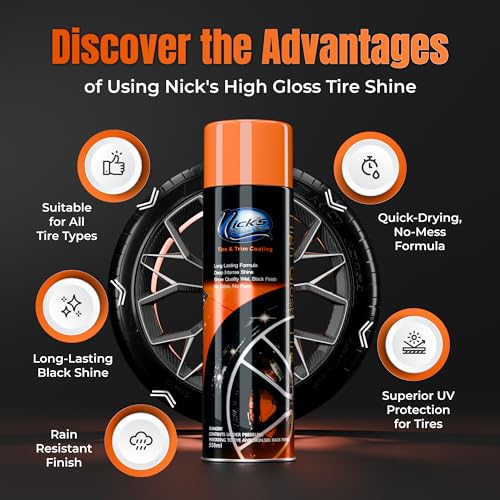Nick's High Gloss Tire Shine Spray (1 Pack) - Ultimate Wet Finish for Cars, Trucks, Motorcycles
