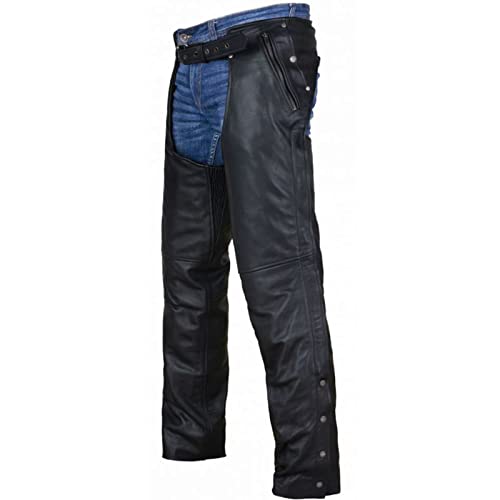 Dream Apparel Black Leather Motorcycle Riding Chaps, Size L