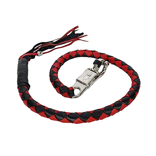 Leather Motorcycle Fringed Biker Whip, Black/Red, 36