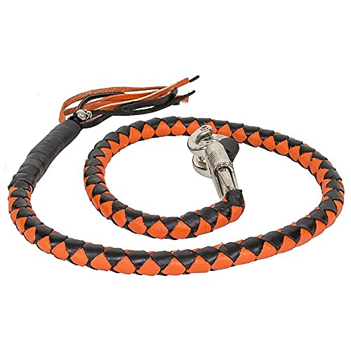Black and Orange Leather Fringed Biker Whip, 42