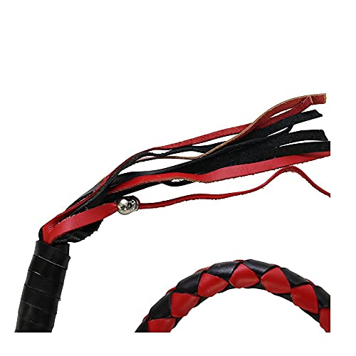 Leather Motorcycle Fringed Biker Whip, Black/Red, 36