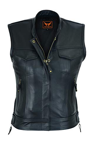 A&H Apparel Women's Club Style Motorcycle Leather Vest