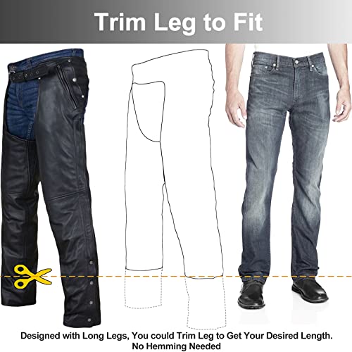 Dream Apparel Black Leather Motorcycle Riding Chaps, Size L