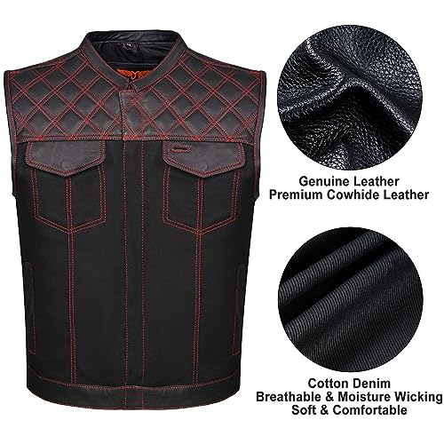 Men's SOA Denim & Leather Motorcycle Riding Vest