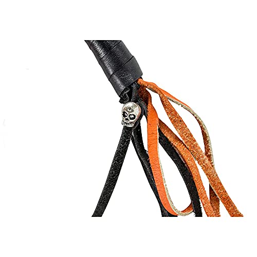 Black and Orange Leather Fringed Biker Whip, 42