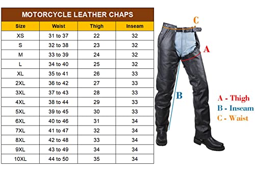 Dream Apparel Black Leather Motorcycle Riding Chaps, Size L
