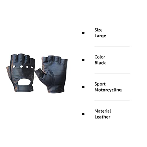 Genuine Cowhide Fingerless Leather Driving Gloves - Size Small