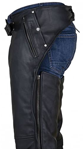 Dream Apparel Black Leather Motorcycle Riding Chaps, Size L