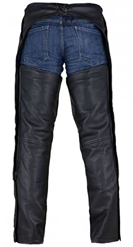 Dream Apparel Black Leather Motorcycle Riding Chaps, Size L