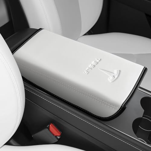 White Leather Tesla Model 3/Y Armrest Console Cover