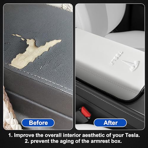 White Leather Tesla Model 3/Y Armrest Console Cover