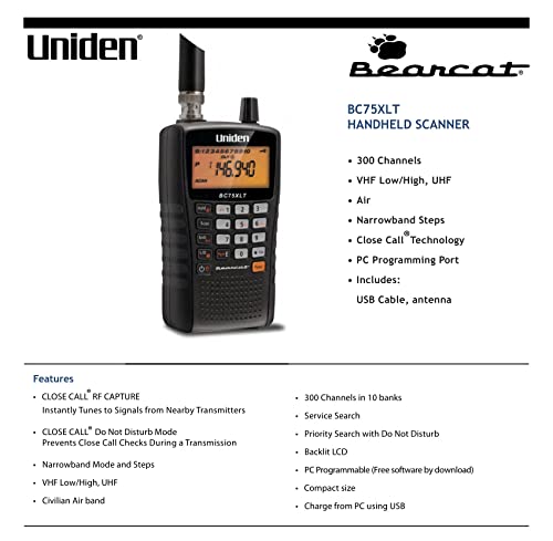 Uniden Bearcat BC75XLT Handheld Scanner - Versatile Car Accessory