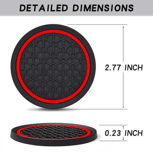Auprite Car Cup Coasters, 2 Pack, Red, 2.77