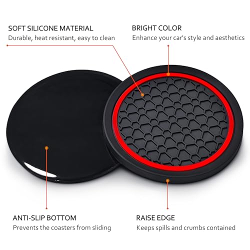 Auprite Car Cup Coasters, 2 Pack, Red, 2.77