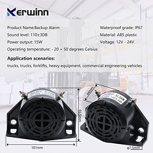 KERWINN Waterproof 12V-24V Backup Alarm 110±3DB