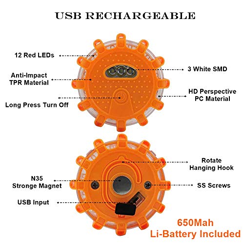 USB Rechargeable LED Road Flares - Safety Beacon