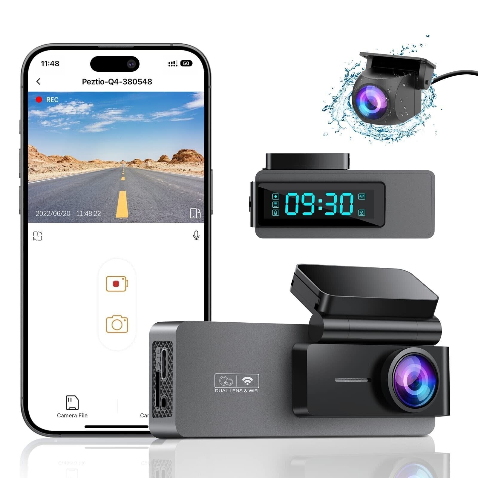 2K+1080P Front and Rear Dashcam, WiFi, Night Vision