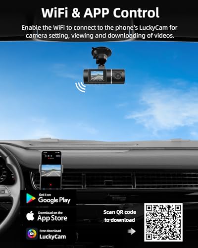 Dual Front and Inside Car Dash Cam, WiFi, G-Sensor