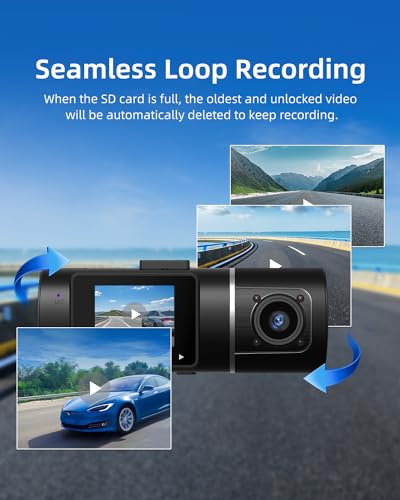Dual Front and Inside Car Dash Cam, WiFi, G-Sensor