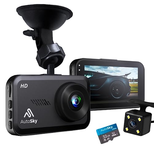 AutoSky Dual Dash Cam - Full HD, 32GB Memory