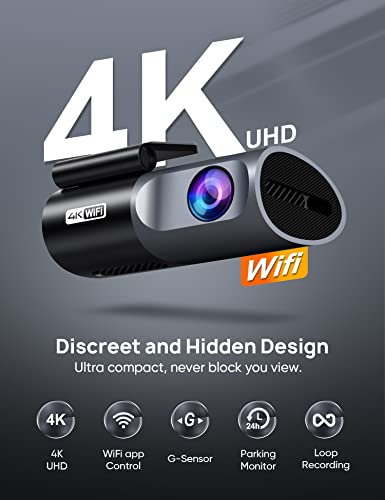 WiFi Dash Camera 4K 2160P, Parking Mode, G-Sensor