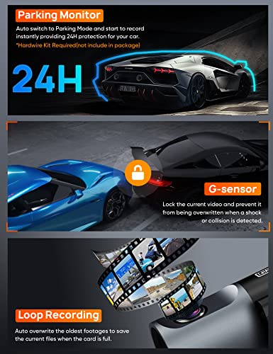 WiFi Dash Camera 4K 2160P, Parking Mode, G-Sensor