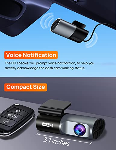 WiFi Dash Camera 4K 2160P, Parking Mode, G-Sensor