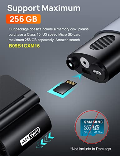 WiFi Dash Camera 4K 2160P, Parking Mode, G-Sensor