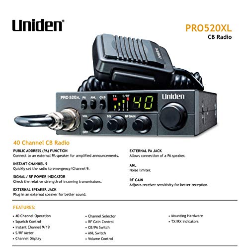 Uniden PRO520XL CB Radio - Compact Design, 40-Channels