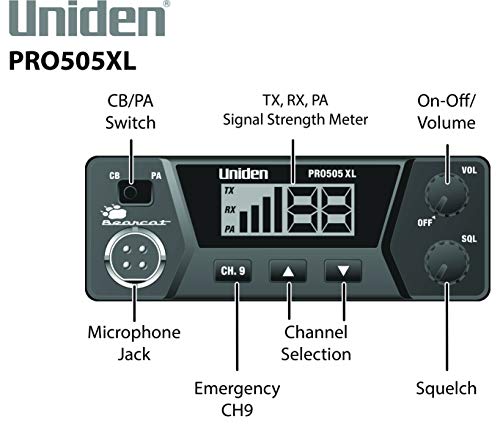 Compact Uniden CB Radio with Public Address - Black