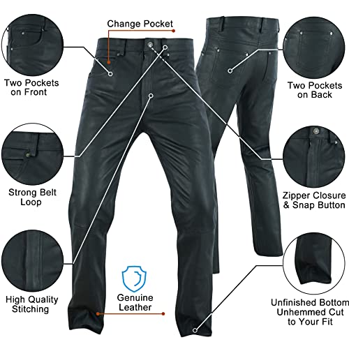 Men's Black Leather Motorcycle Jeans Style Riding Pants