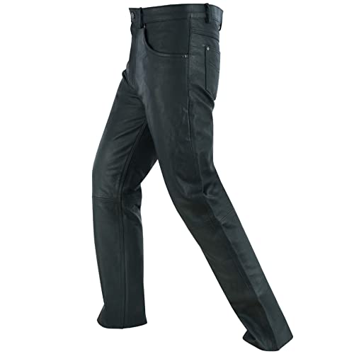 Men's Black Leather Motorcycle Jeans Style Riding Pants