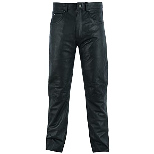 Men's Black Leather Motorcycle Jeans Style Riding Pants