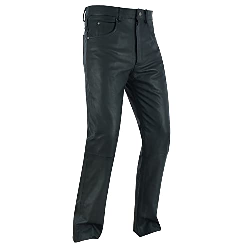 Men's Black Leather Motorcycle Jeans Style Riding Pants