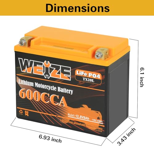 Weize Lithium YTX20L-BS 12V 8AH Motorcycle Battery