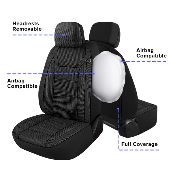 Breathable Car Seat Covers, 2 Front Set, Universal Fit
