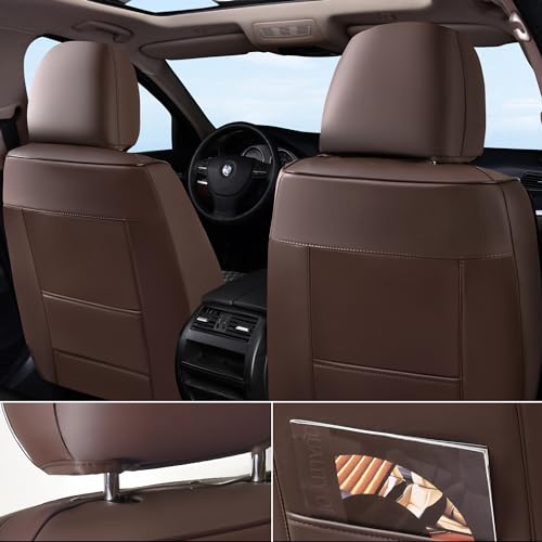 Brown Leather Car Seat Covers Full Set, Waterproof