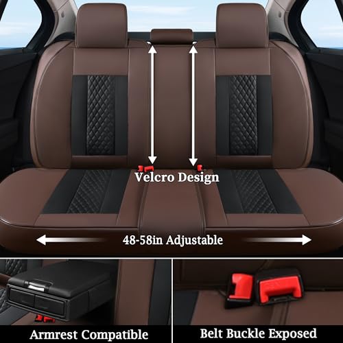 Brown Leather Car Seat Covers Full Set, Waterproof