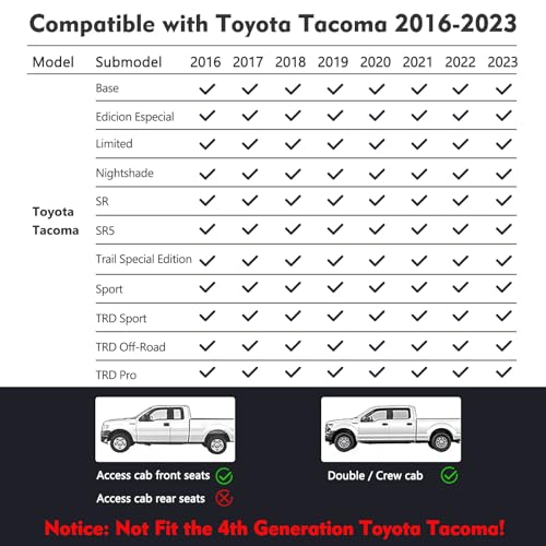 Tacoma Seat Covers 2016-2023, Full Coverage for Double/Crew