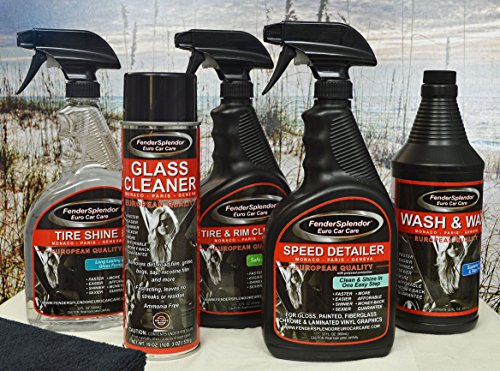 Euro Car Care Platinum Package: Tire shine, speed detailer, rim cleaner, wash & wax, glass cleaner, microfiber towels