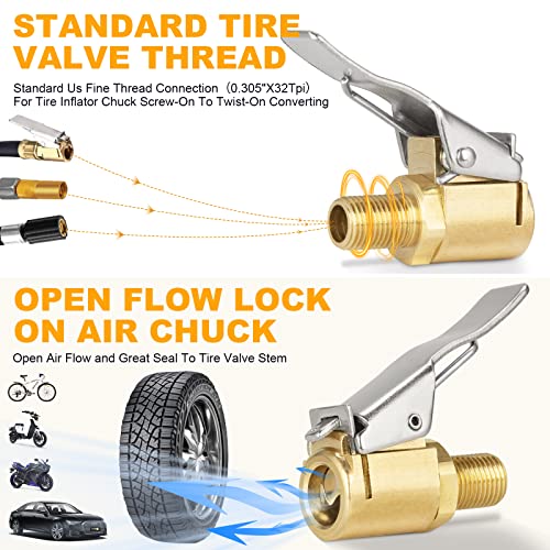 Brass Locking Tire Air Chuck Adapter with Valve Thread